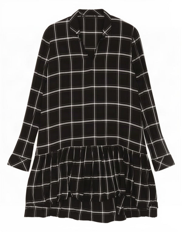 Zara Damen Trafaluc Langarm-Stufenkleid UK 14 Large Schwarz Kariert