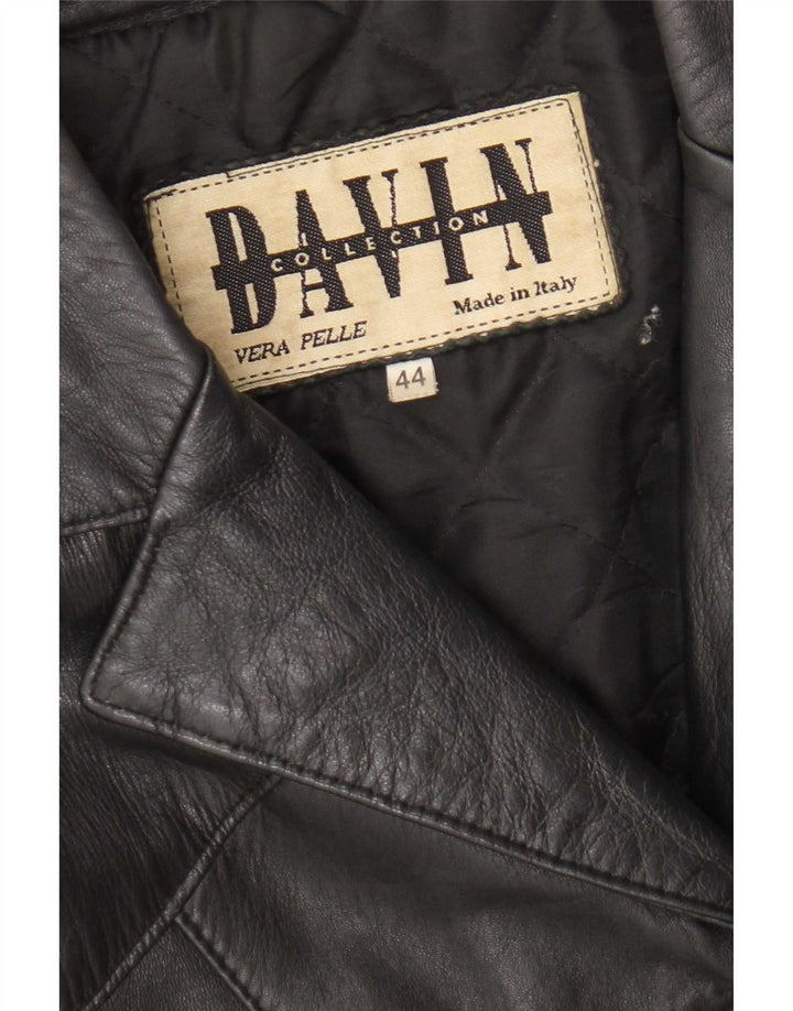 Davin Damen-Blazerjacke aus Leder mit 3 Knöpfen, IT 44, Mittelschwarz