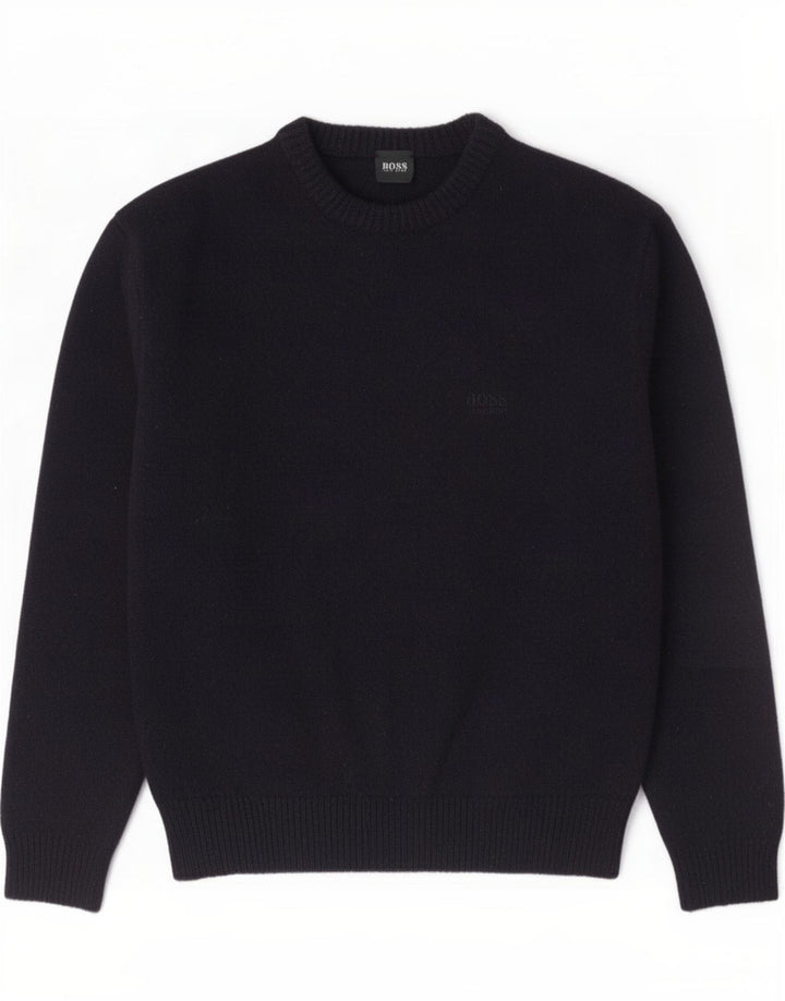 Hugo Boss Herren-Pullover mit Rundhalsausschnitt, mittlere marineblaue Wolle