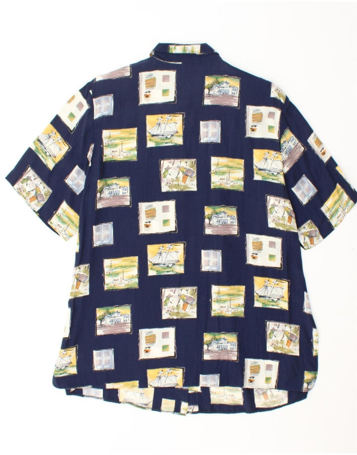 TRU Womens Longline Shirt Blouse IT 46 Large Navy Blue Patchwork Vintage Tru and Second-Hand Tru from Messina Hembry 