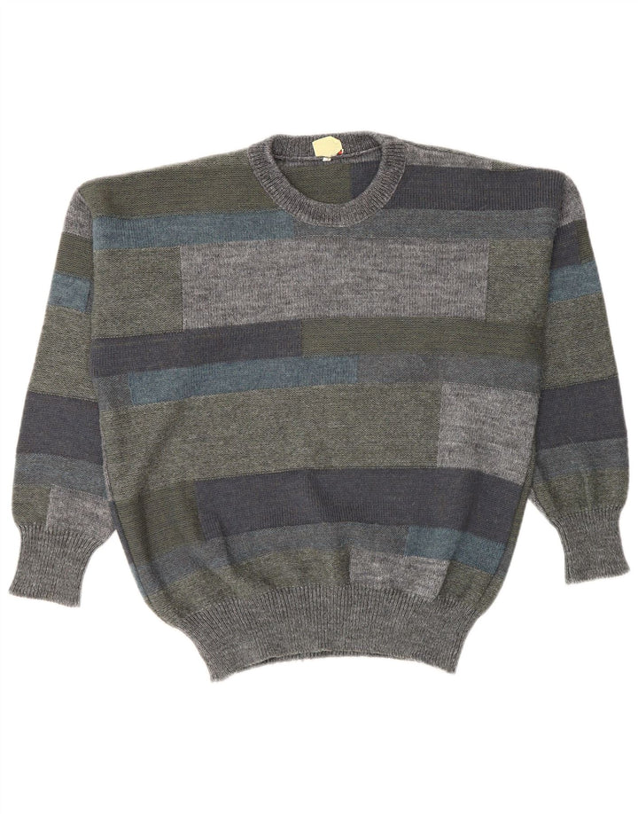 Vintage Herren-Pullover mit Rundhalsausschnitt, Größe 46, klein, mehrfarbig, Farbblock