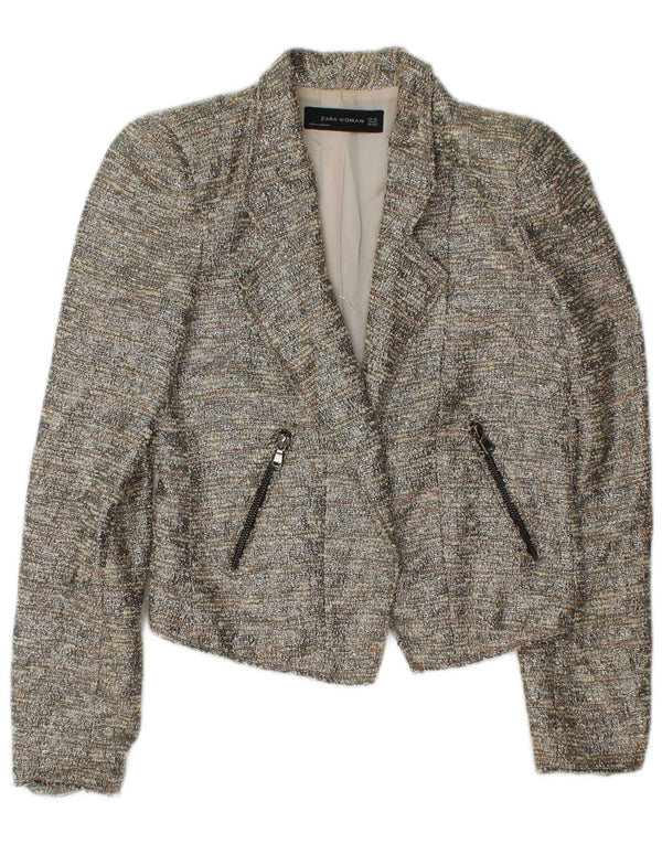 Offene Bolero-Jacke für Damen von Zara, UK 6, XS, grau gefleckte Baumwolle