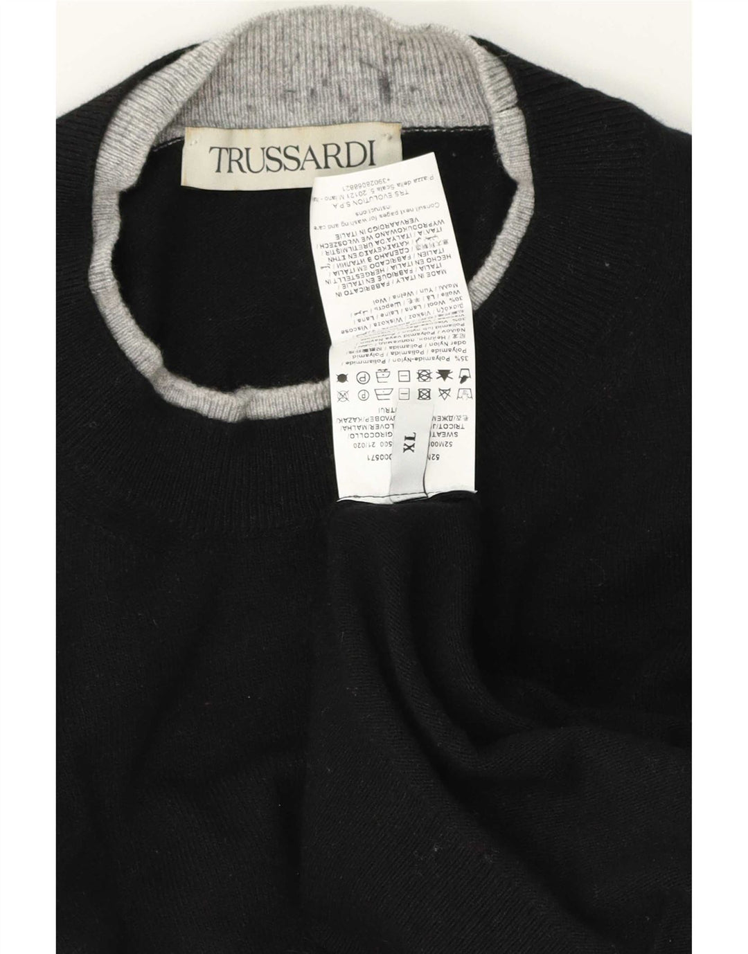 Trussardi Herren-Pullover mit Rundhalsausschnitt, XL, Schwarz, Polyamid