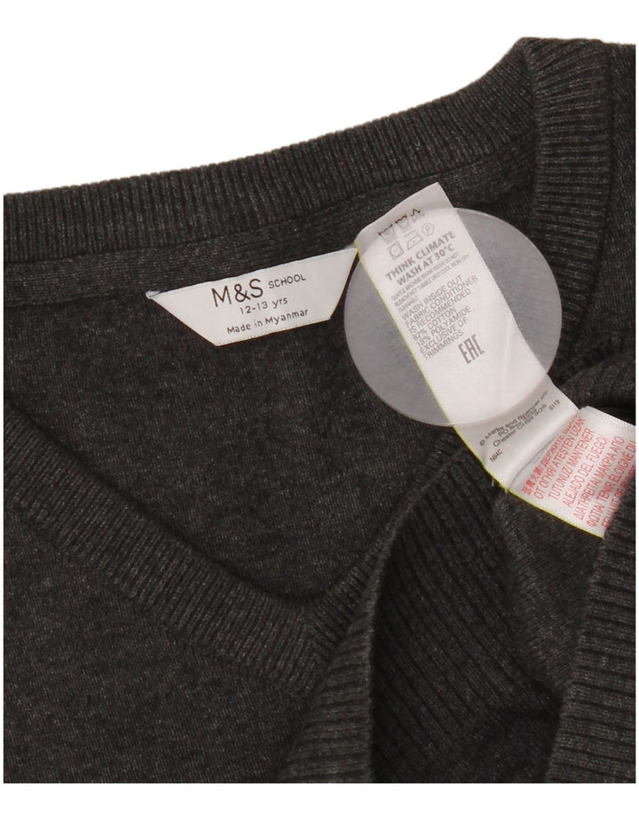 Marks & Spencer Jungen-Pullover mit V-Ausschnitt, 12–13 Jahre, graue Baumwolle