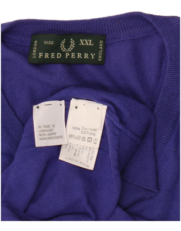 Fred Perry Herren V-Ausschnitt Pullover Pullover 2XL Lila Baumwolle