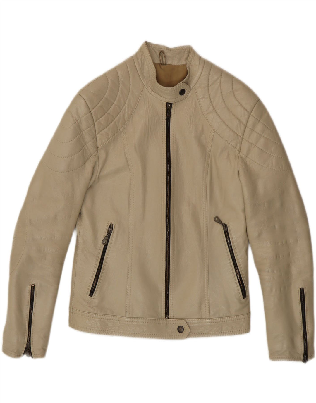 Vintage Damen Leder Bikerjacke UK 8 Small Beige
