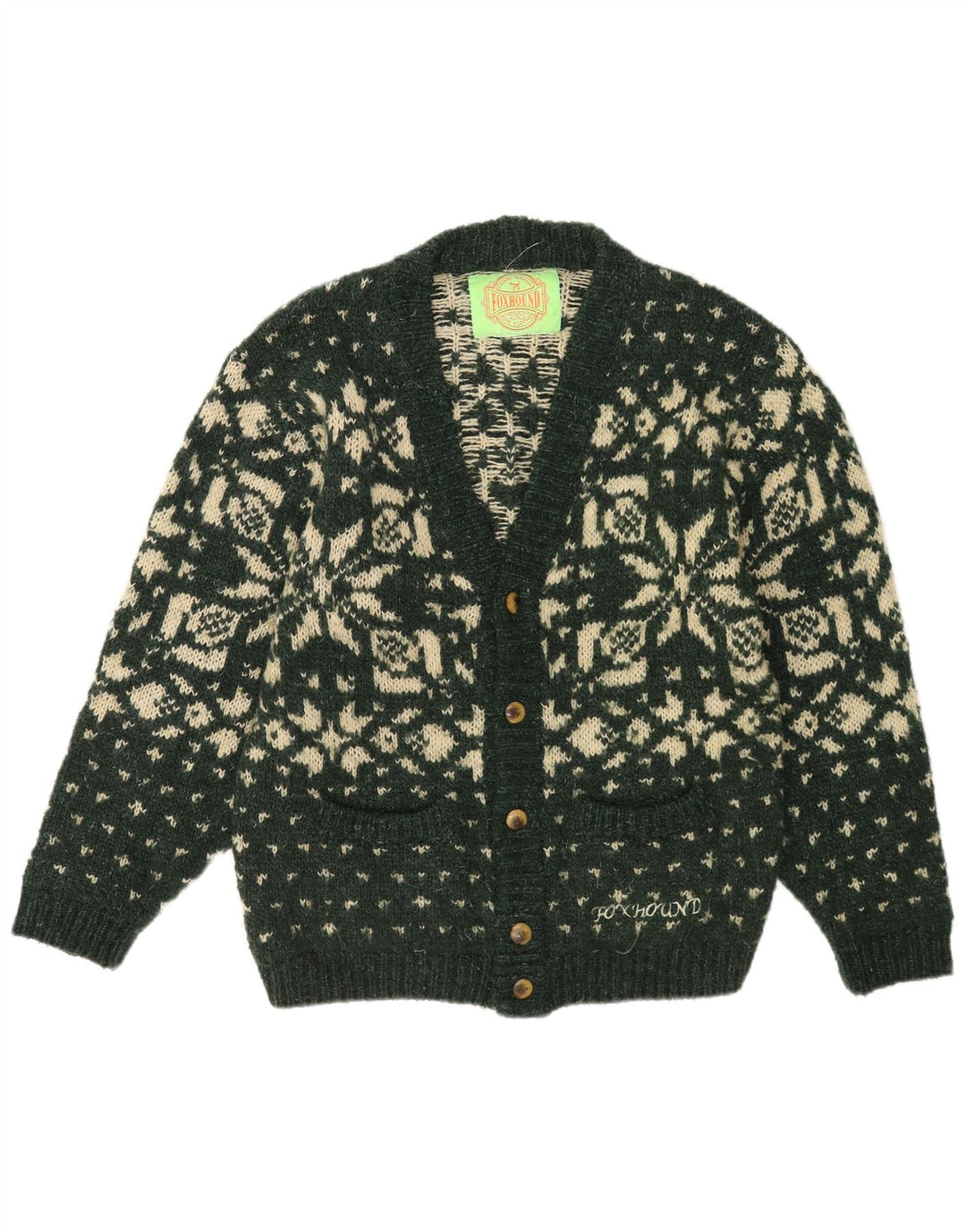 Foxhound Herren-Cardigan-Pullover Mittelgrün Fair Isle