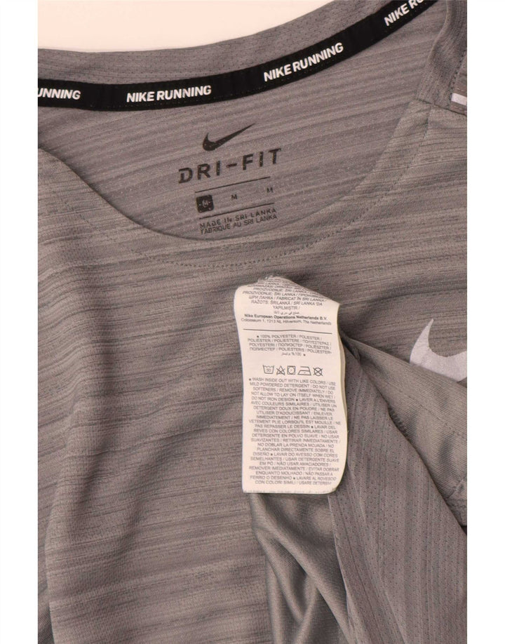 Nike Herren Dri Fit T-Shirt-Oberteil aus mittelgrau gestreiftem Polyester