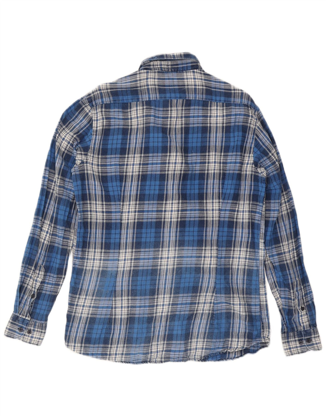 John Barritt Herren-Flanellhemd, Größe 42, 16 1/2, große, blau karierte Baumwolle