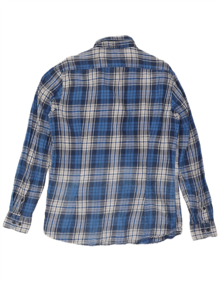 John Barritt Herren-Flanellhemd, Größe 42, 16 1/2, große, blau karierte Baumwolle
