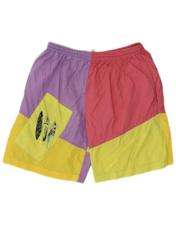 Vintage Herren Graphic Casual Shorts XL W38 Mehrfarbige Colourblock-Baumwolle