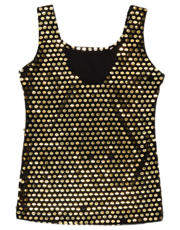 Vintage Damen Ärmelloses Blusentop UK 10 Small Schwarz Polyester