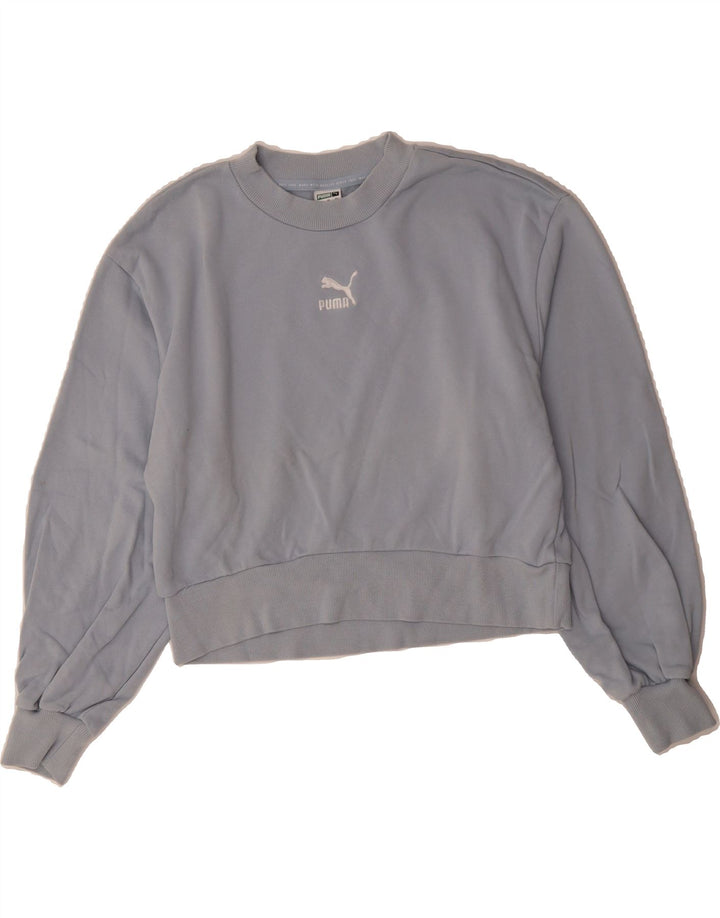 PUMA Womens Crop Sweatshirt Jumper UK 14 Medium Blue Cotton Vintage Puma and Second-Hand Puma from Messina Hembry 