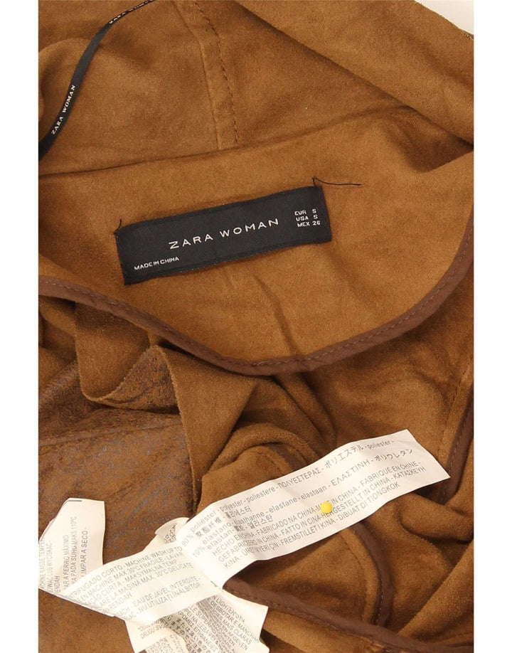 Zara Damen-Bomberjacke aus Kunstleder, UK 10, Größe S, braun, Polyester
