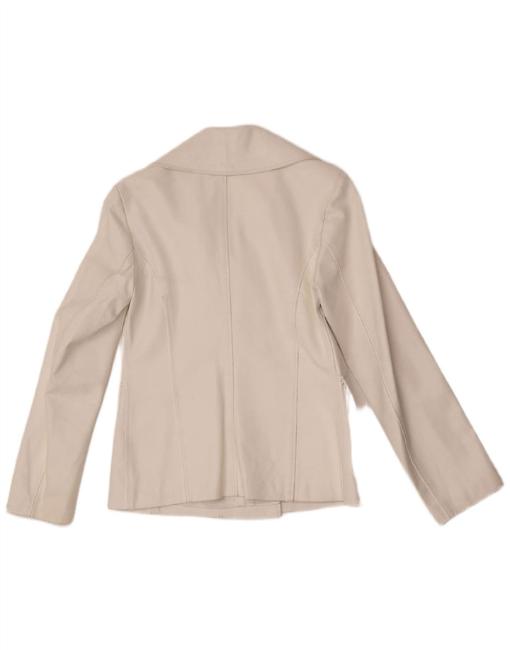 Vintage Damen 3 Knopf Leder Blazer Jacke UK 10 Small Weiß