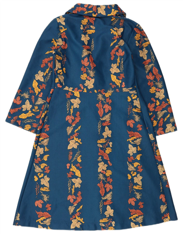 Vintage Damen Robe Kleid UK 14 Mittelblau geblümt