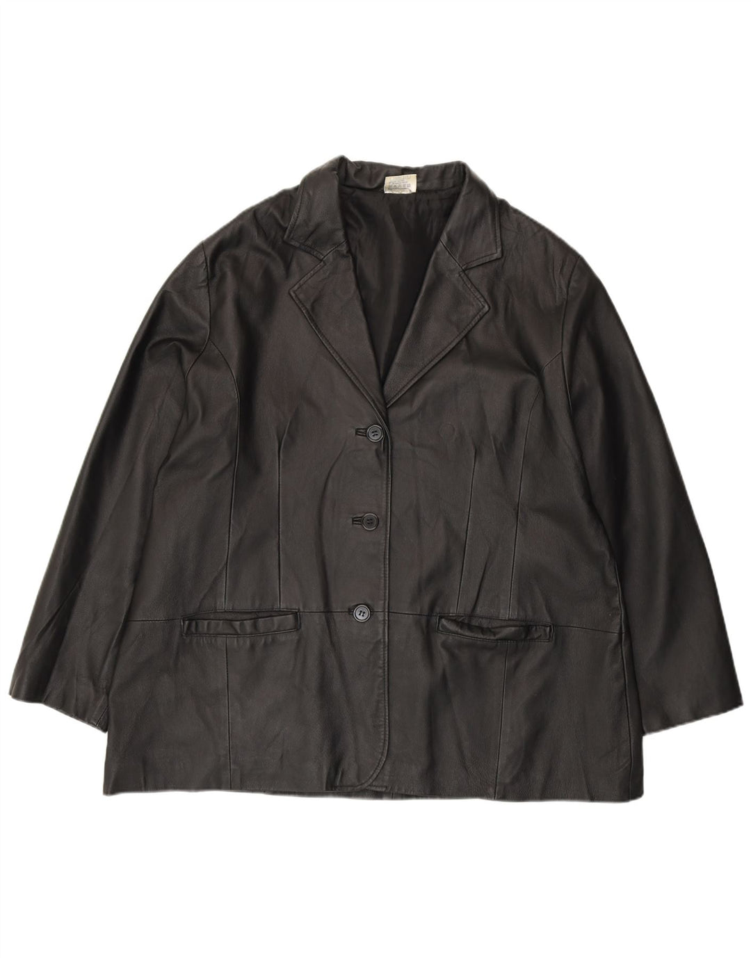 Agenda Damen 3-Knopf-Lederblazerjacke UK 24 4XL Schwarzes Leder