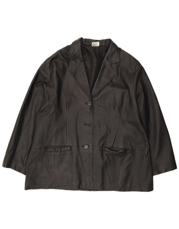 Agenda Damen 3-Knopf-Lederblazerjacke UK 24 4XL Schwarzes Leder