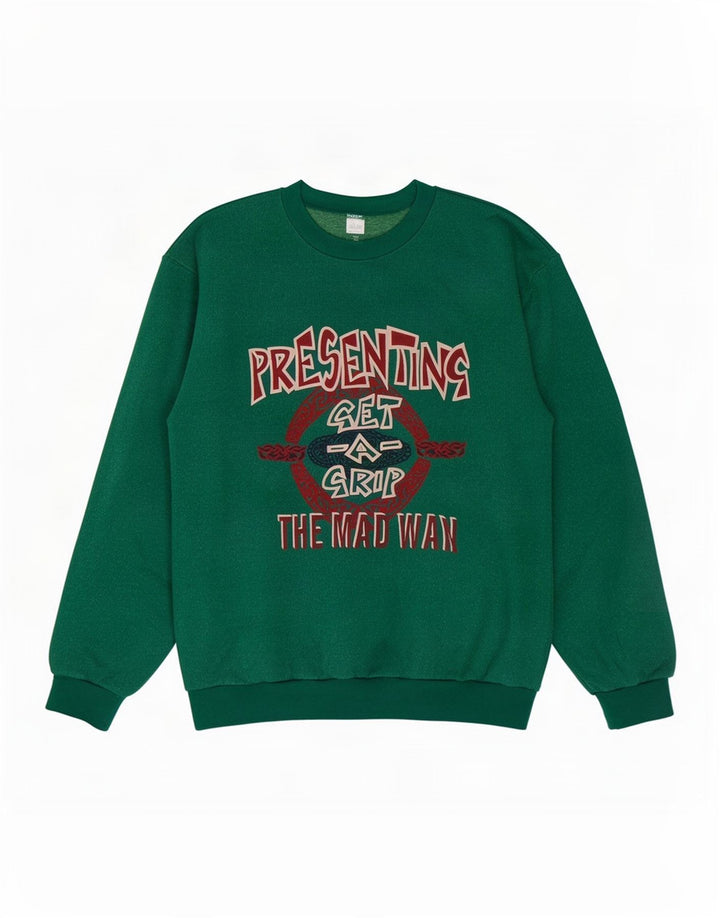 Vintage Herren Grafik Sweatshirt Pullover XL Grüne Baumwolle