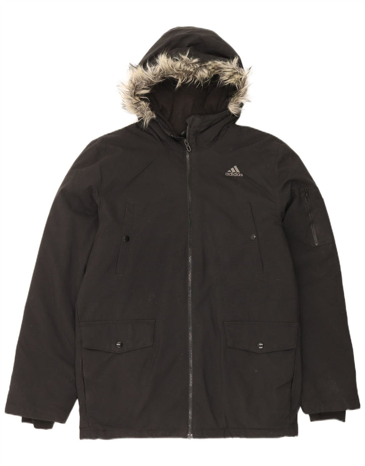 Adidas Herren Kapuzenparkajacke UK 36 Small Schwarz Nylon