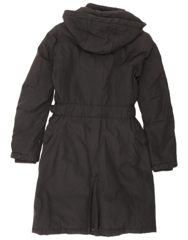 Woolrich Wattierter Damenmantel mit Kapuze, UK 6 XS, schwarze Baumwolle