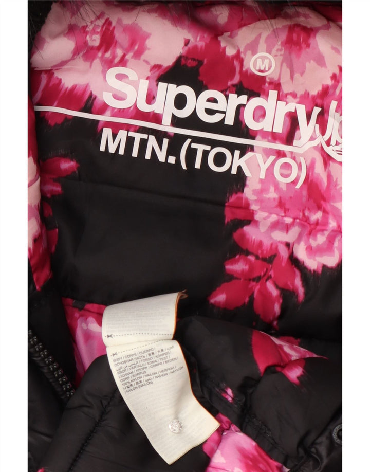 Superdry Wattierter Mantel mit Kapuze für Damen, UK 12, Mittelschwarzes Nylon