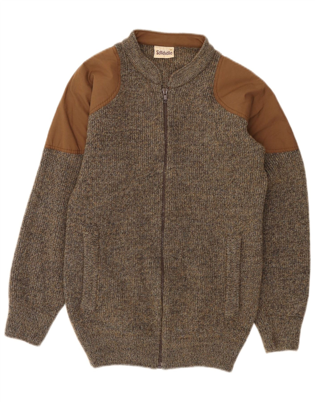 SETTEBELO Herren-Strickjacke, kleine braun gesprenkelte Wolle