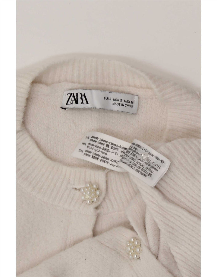 Zara Damen-Cardigan-Pullover UK 10 Small Weiß Polyamid