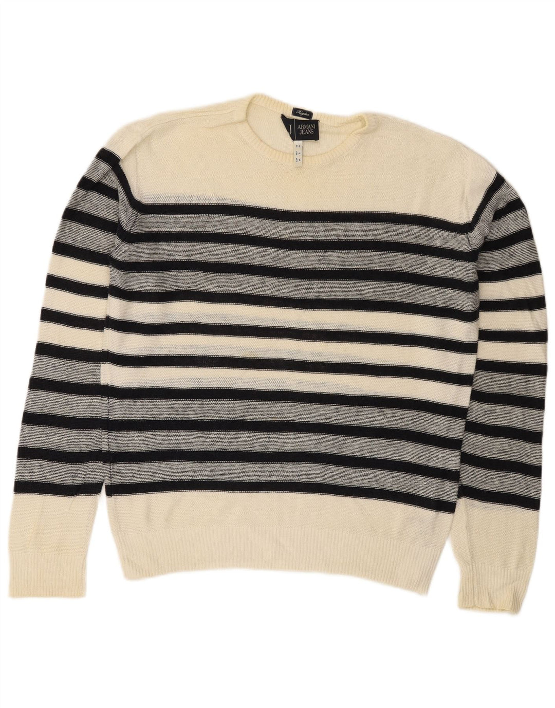 Armani Jeans Herren-Pullover mit normaler Passform und Rundhalsausschnitt, mittelweiß gestreift