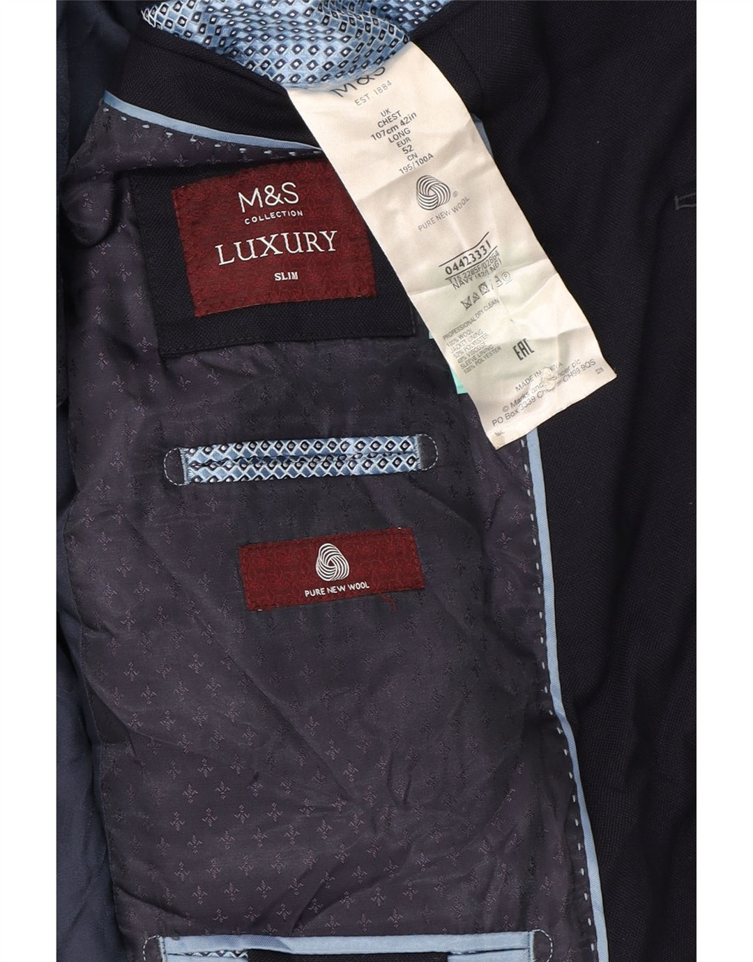 Marks & Spencer Herren-Blazer mit 2 Knöpfen, UK 42, große marineblaue Wolle