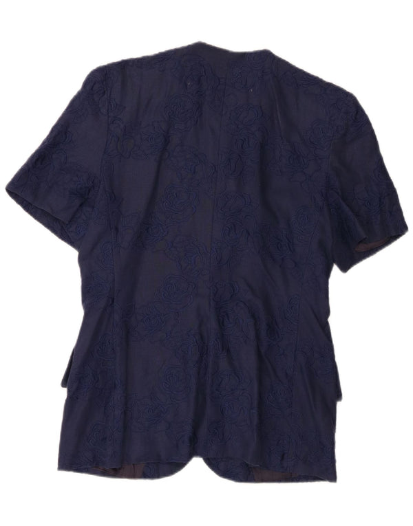 Gai Mattiolo Womens Short Sleeve Blazer Jacket IT 48 XL Navy Blue Linen