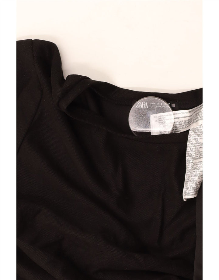 ZARA Damen-A-Linien-Kleid, Gr. 46, Größe L, Schwarz, Blumenmuster, Polyester