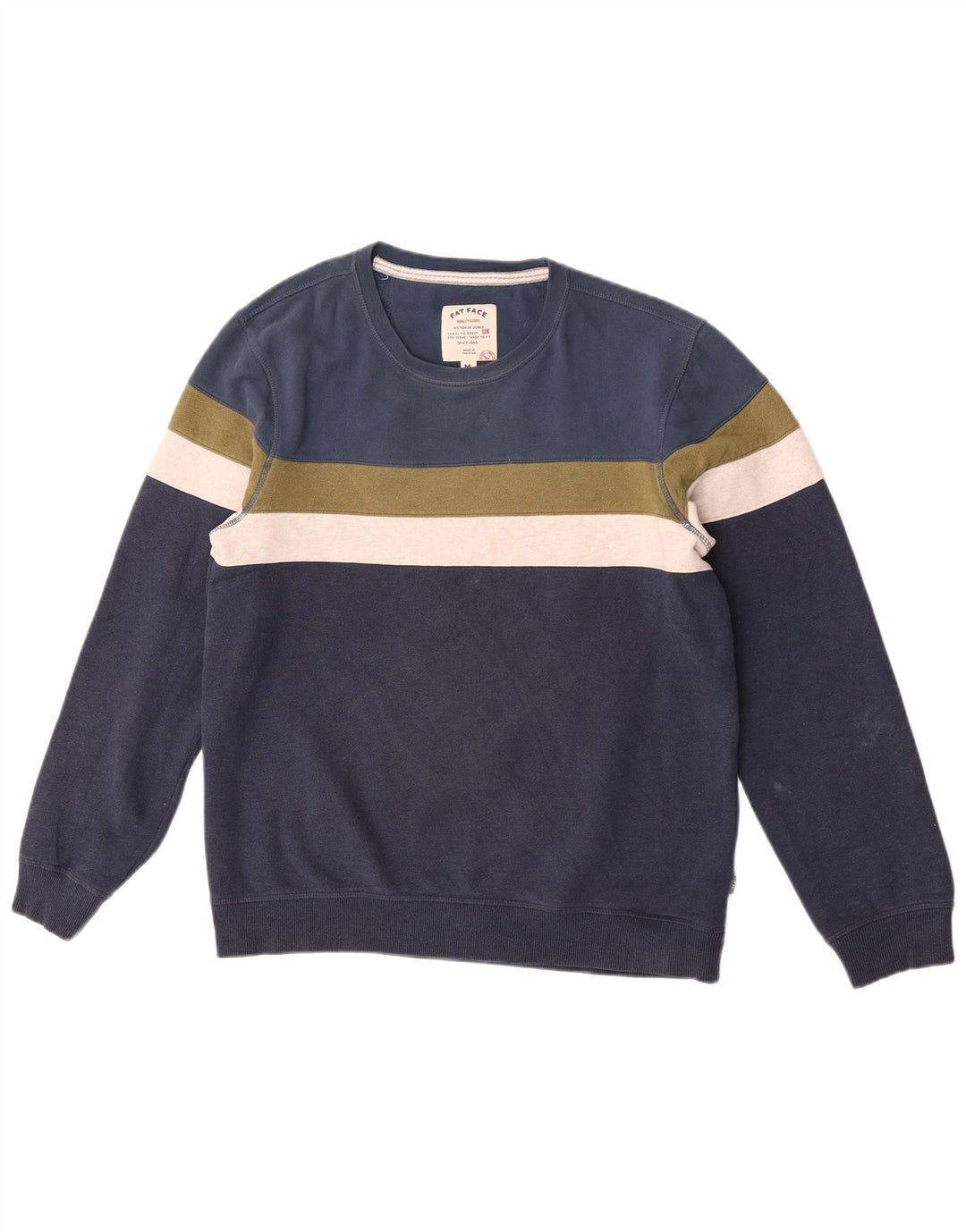 Fat Face Herren-Sweatshirt-Pullover, mittelgroß, marineblau, Colourblock-Baumwolle
