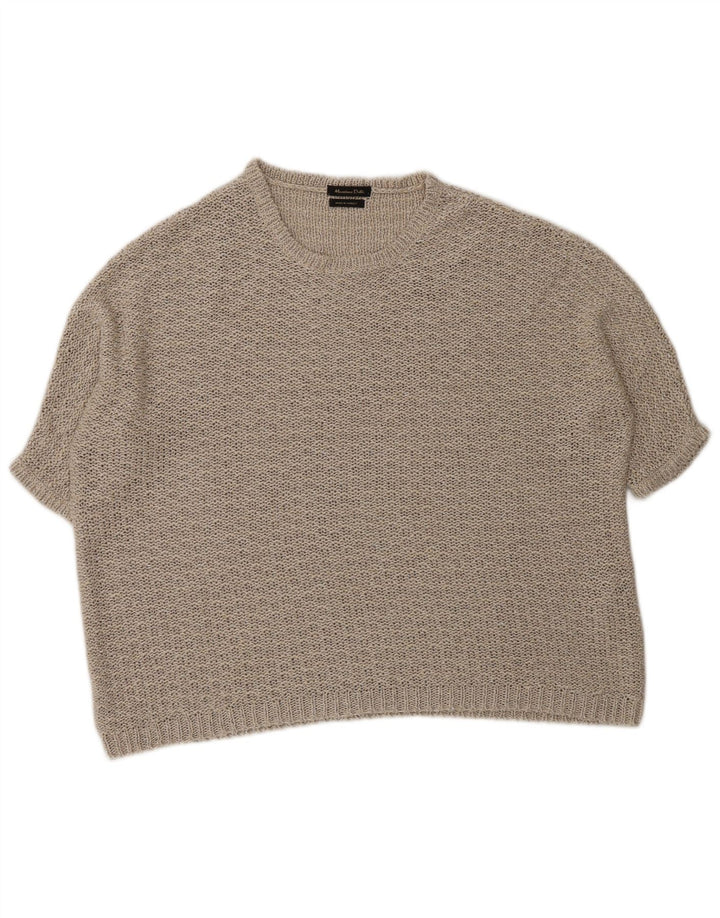 Massimo Dutti Damen-Pullover, kurzärmelig, Rundhalsausschnitt, Gr. 14, Medium Bei