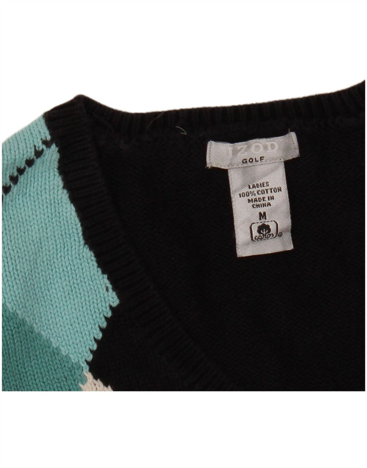 IZOD Damen Golf-Pullover mit V-Ausschnitt, UK 12, Mittelschwarz, Argyle/Diamant