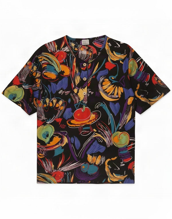 Vintage Womens Abstract Pattern T-Shirt Top UK 10 Small Mehrfarbig