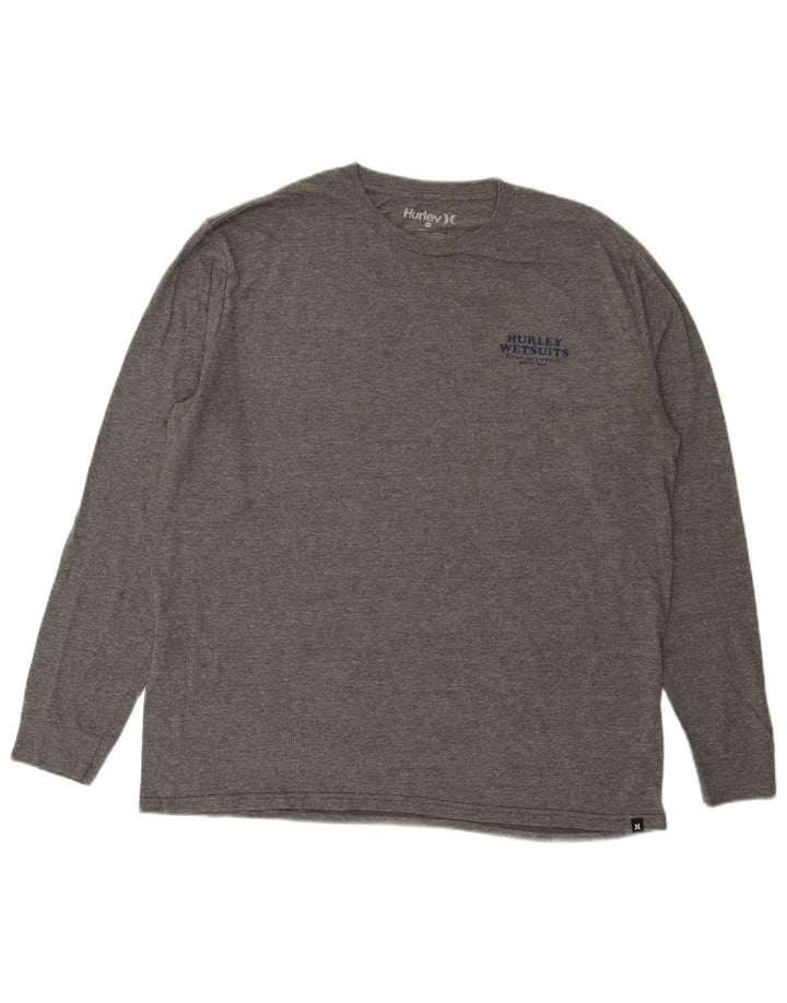 Hurley Herren-Oberteil mit Grafik, langärmlig, groß, grau gefleckte Baumwolle