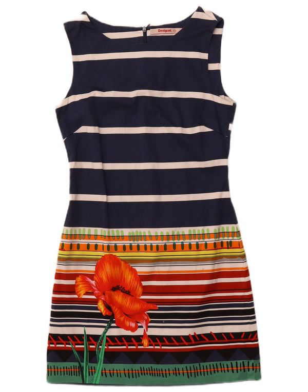 Desigual Damen Ärmelloses Etuikleid EU 36 Small Marineblau gestreift