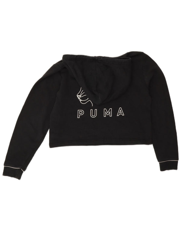 Puma Womens Crop Oversized Hoodie Pullover UK 6 XS Schwarz Baumwolle