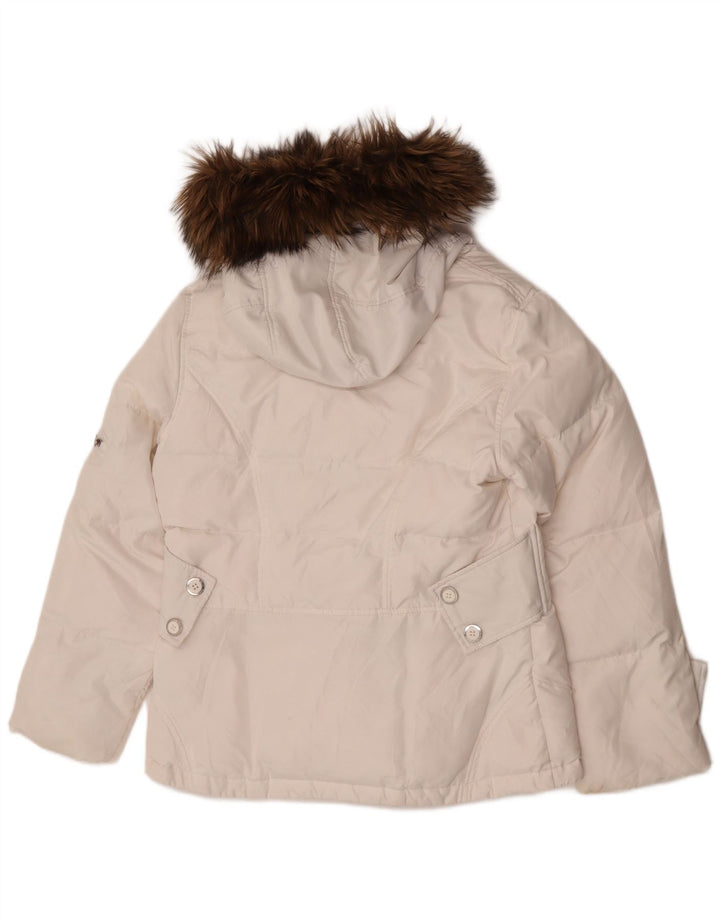 Calvin Klein Wattierte Damenjacke mit Kapuze, UK 16, Größe L, Weiß, Polyester