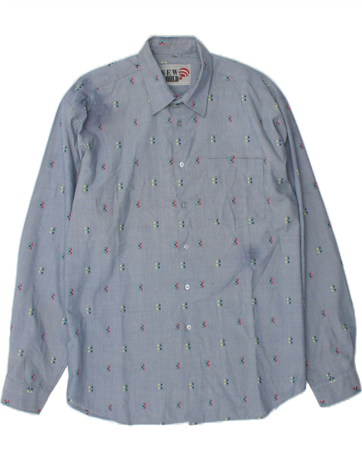 VINTAGE Mens Shirt XL Blue Spotted Polyester Vintage Vintage and Second-Hand Vintage from Messina Hembry 
