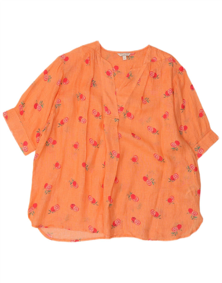 MONSOON Übergroßes grafisches Blusenoberteil für Damen, UK 16, großes orangefarbenes Leinen