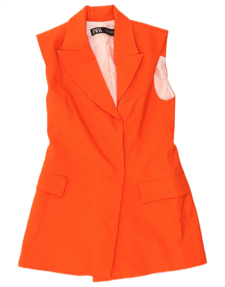 Zara Damen Longline Weste UK 10 Small Orange Polyester
