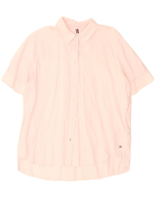 Tommy Hilfiger Damen Kurzarm-Oversize-Hemd UK 12 Mittelrosa Leinen