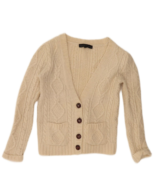Topshop Damen Crop Cardigan Pullover UK 6 XS Beige Wolle