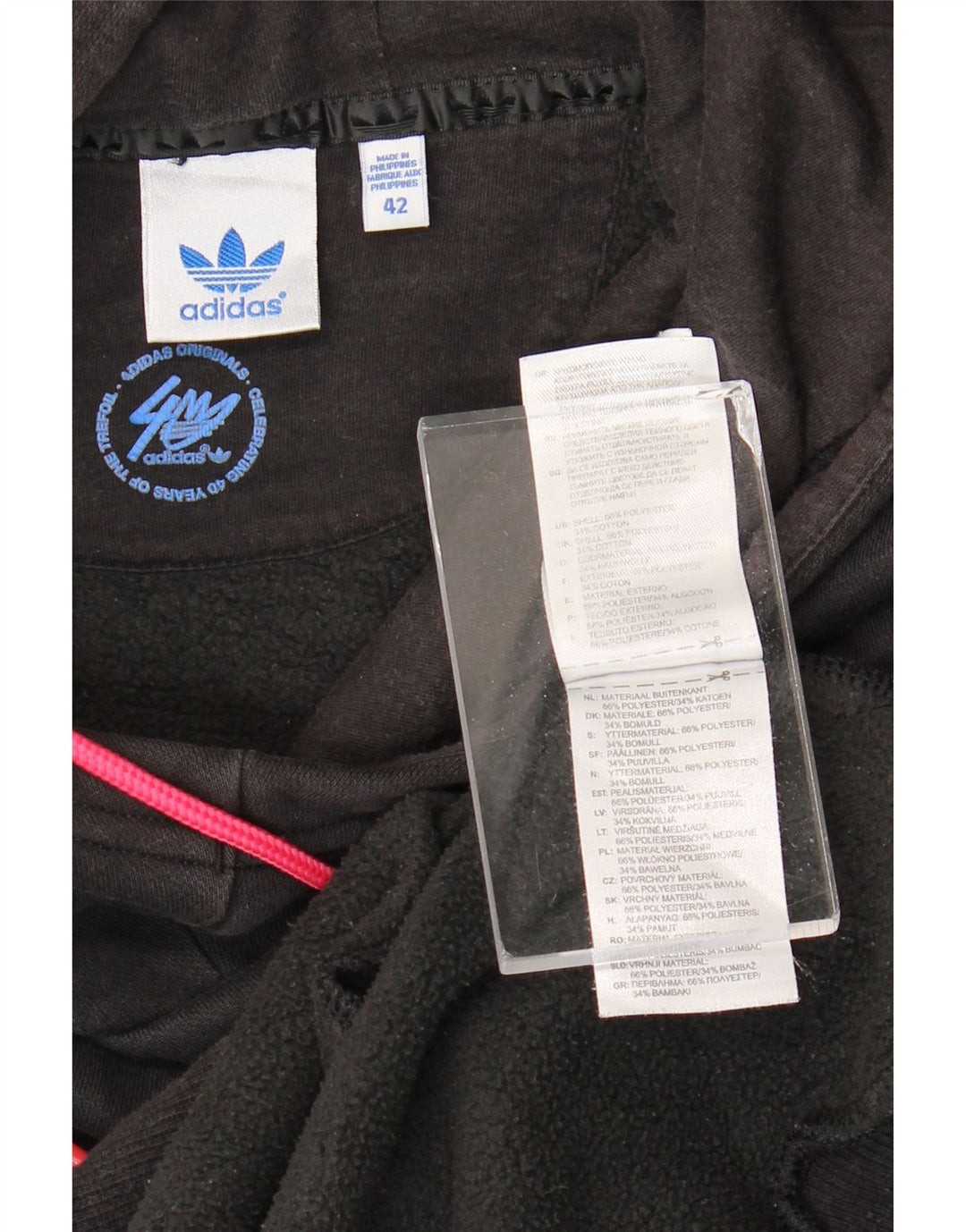 Adidas Damen Longline Graphic Hoodie Pullover EU 42 Mittelschwarzes Polyester