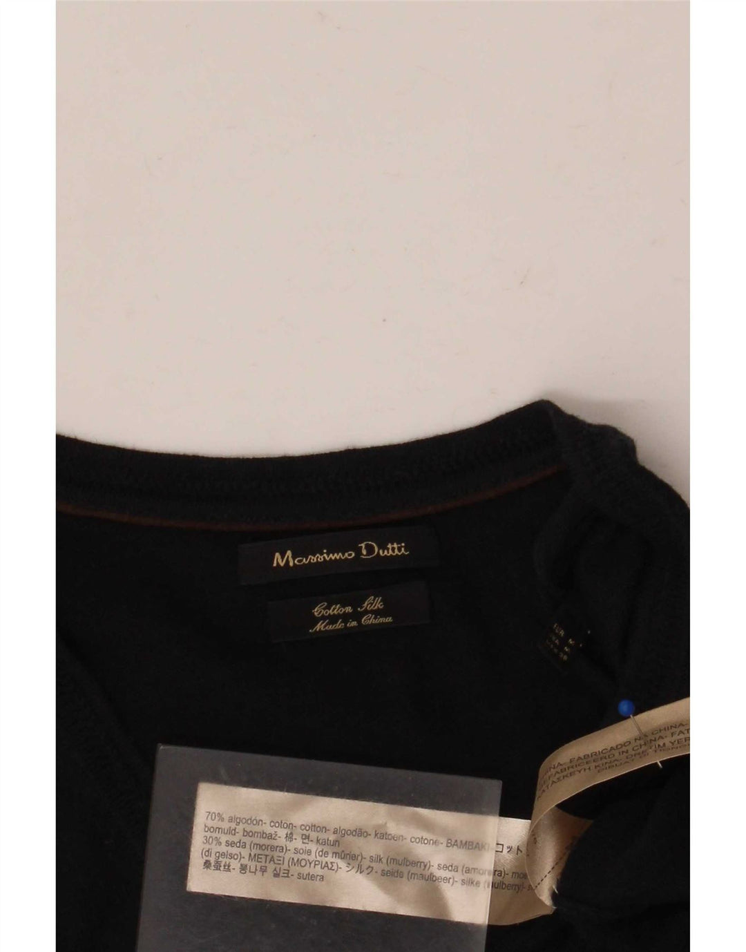 Massimo Dutti Herren-Pullover mit V-Ausschnitt aus mittelblauer Baumwolle