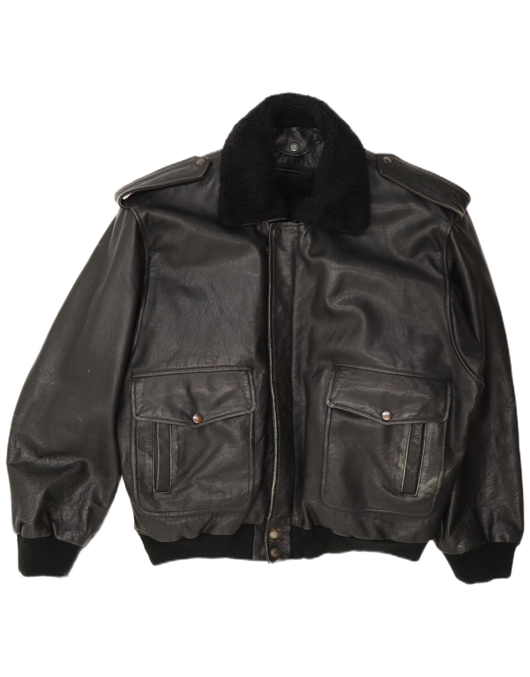 Vintage Herren Militärlederjacke UK 42 XL Schwarz