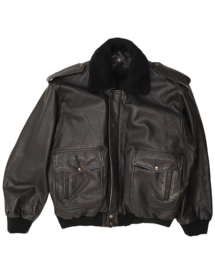 Vintage Herren Militärlederjacke UK 42 XL Schwarz