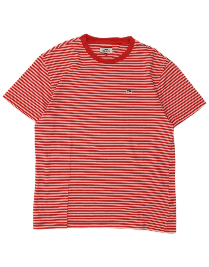 Tommy Hilfiger Herren-T-Shirt-Oberteil, groß, rot gestreift, Baumwolle
